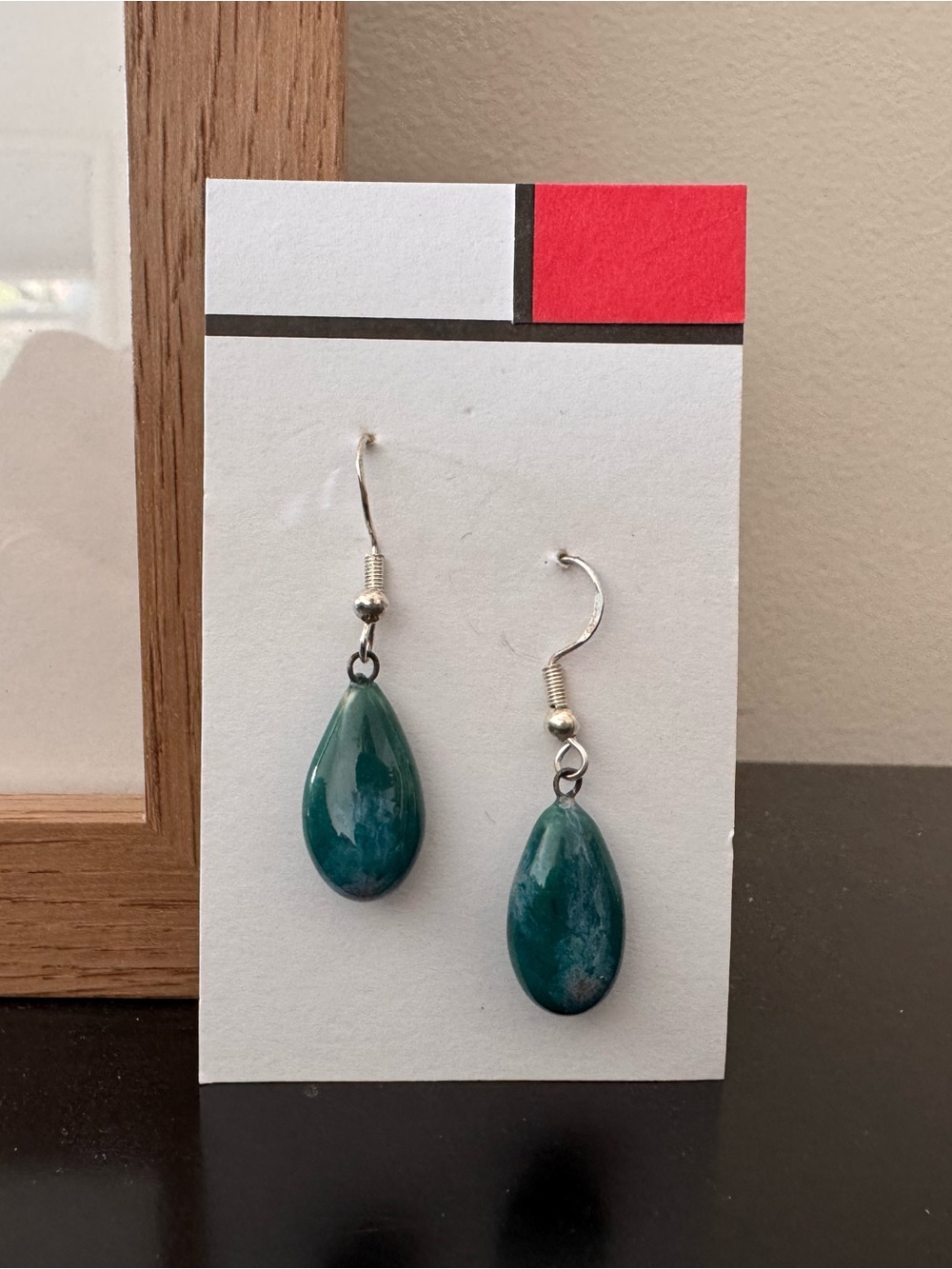 Green Teardrop Dangle Earrings - Unbranded